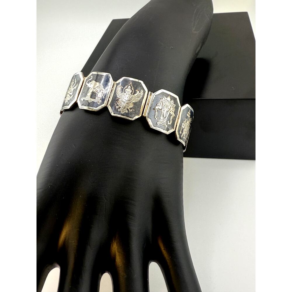 Vintage Unique 925 Sterling Silver Enamel Siam Dancer Bracelet